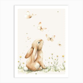 Bunny With Butterflies Kids and Nursery 1 Art Print