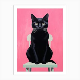 Black Cat On Pink Background Art Print