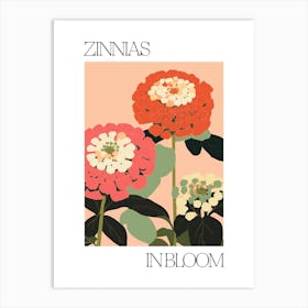 Zinnias In Bloom Flowers Bold Illustration 2 Art Print