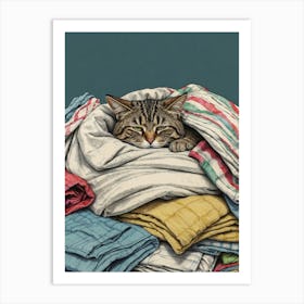 Cat In A Pile Of Clothes Canvas Print Art Print