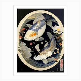 Fish Yin and Yang Japanese Ukiyo E Style Art Print