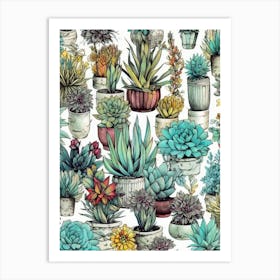 Succulents In Pots  nature flora  Art Print