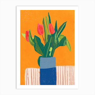Tulips In Orange Room Art Print
