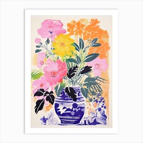 Colourful Flowers In A Vase In Risograph Style 2 Art Print