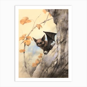 Storybook Animal Watercolour Bat Art Print