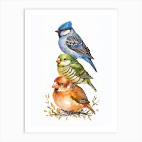 Three Vibrant Birds In Captivating Watercolor Splendor 1 Art Print