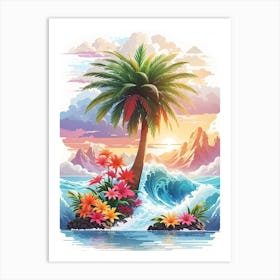 Palm Tree On The Beach Art Print