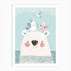 Polar Bear With Birds Art Print