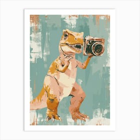 Dinosaur Taking A Photo On An Analogue Camera Muted Pastels 2 Art Print