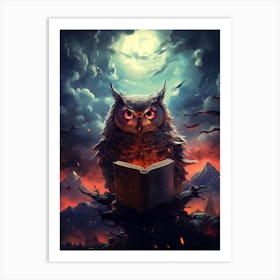 Owl Reading A Book 1 Art Print