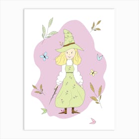Little Witch Elf Witch Fantasy Cartoon Magic Art Print