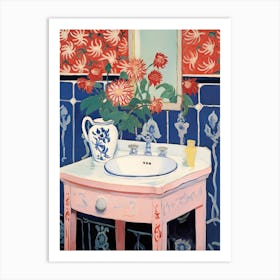 Bathroom Vanity Painting With A Chrysanthemum Bouquet 2 Art Print