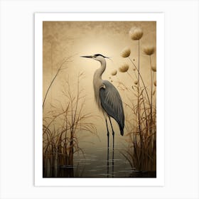 Dark And Moody Botanical Egret 2 Art Print