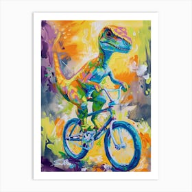Orange Blue Dinosaur Riding A Bike 3 Art Print