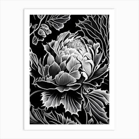 Peony Leaf Linocut 2 Art Print