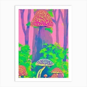 Mushroom 3 Risograph Retro Poster vegetable Art Print