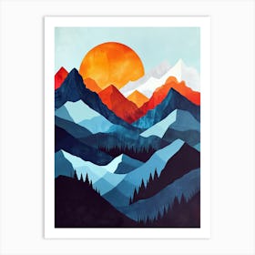 Mountains And Sunset Art Print