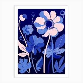 Blue Flower Illustration Anemone 4 Art Print