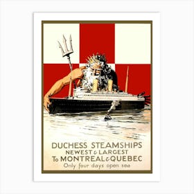 Poseidon With Duchess Steamship, Funny Vintage Advertisement Poster Art Print