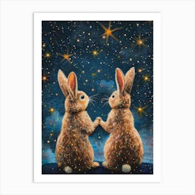 Rabbits In The Night Sky 1 Art Print