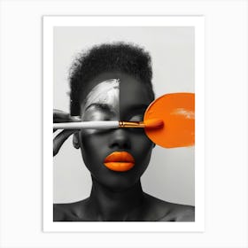 African Woman With Orange Paint Brush Art Print