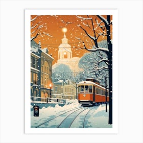 Winter Travel Night Illustration Budapest Hungary 1 Art Print