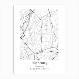 Highbury,United Kingdom Minimalist Map Art Print