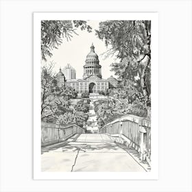 The Texas State Capitol Austin Texas Black And White Drawing 3 Art Print