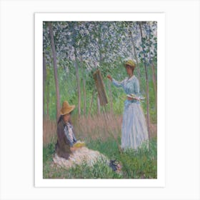 Blanche Hoschedé At Her Easel With Suzanne Hoschedé Reading By Claude Monet Art Print