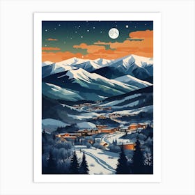 Winter Travel Night Illustration Aspen Colorado 2 Art Print