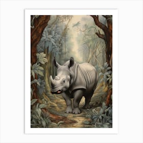 Cold Tones Of Rhino Exploring The Trees 2 Art Print