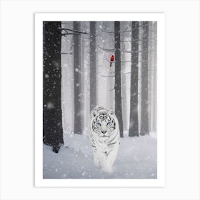 White Tiger And Red Cardinal Art Print