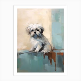 Shih Tzu Dog, Painting In Light Teal And Brown 3 Art Print