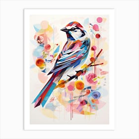 Bird Painting Collage House Sparrow 4 Art Print