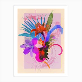 Fountain Grass 2 Neon Flower Collage Art Print