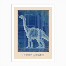 Apatosaurus Dinosaur Blue Print Sketch 1 Poster Art Print