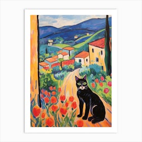 Painting Of A Cat In Val D Orcia Italy 3 Art Print