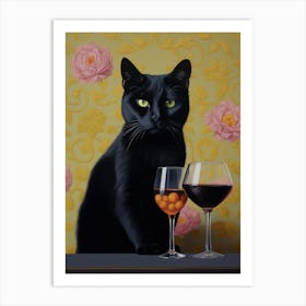 Cat And Wine Art Print