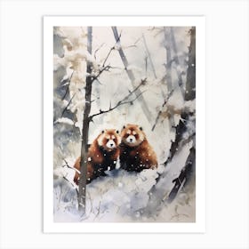 Winter Watercolour Red Panda 3 Art Print