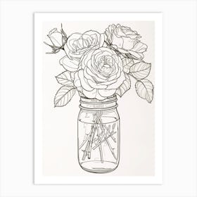 Rose In A Mason Jar Line Drawing 1 Art Print