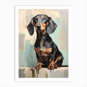Dachshund Dog, Painting In Light Teal And Brown 2 Art Print