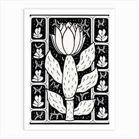 B&W Cactus Illustration Opuntia Fragilis 1 Art Print
