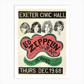 Poster Exeter Civic Hall Led Zeppelin Led Zeppelin The Yardbirds The Deviants The Empty Vessels Art Print