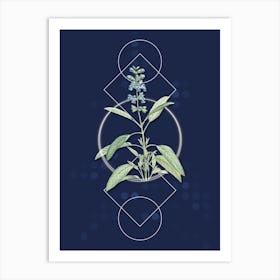 Vintage Sage Plant Botanical with Geometric Line Motif and Dot Pattern n.0236 Art Print