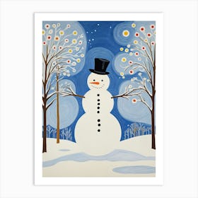 Joyful Snowman In The Woods Art Print