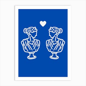 Two Busts Love LGBTQIA+ Monoline Blue Art Print