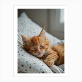 Cute Kitten Sleeping On A Bed Art Print