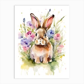 Bunny With Flowers Art Print