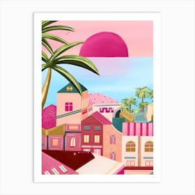 Pink Houses And Palm Trees Art Print