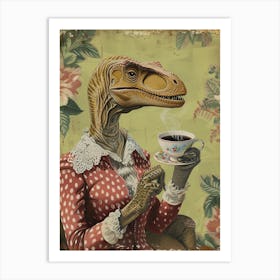 Dinosaur Drinking Coffee Retro Collage 4 Art Print